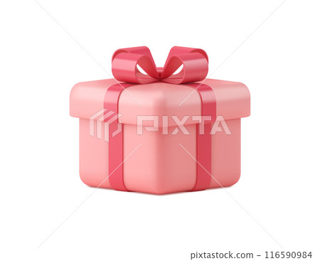 Pink gift box 3d vector icon isolated on white background. Pink gift box 3d vector icon isolated on white background. 116590984