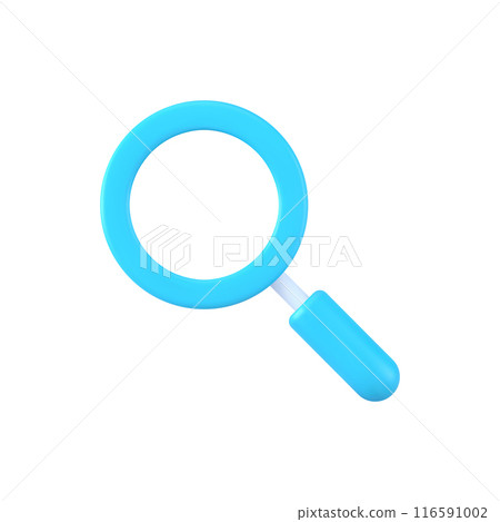 Magnifying 3d loupe vector icon. Blue optical tool for finding details and reading small print. 116591002
