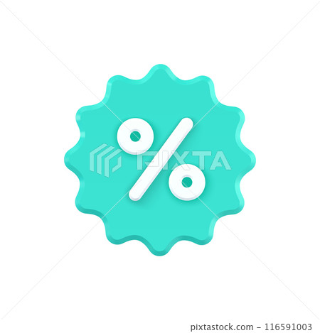 Star 3d label with percent vector icon. Turquoise blot with white discount special. 116591003