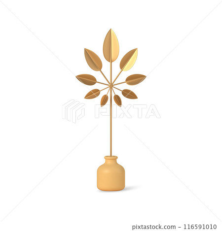 Exotic golden 3d branch with leaves in vase vector template Exotic golden 3d branch with leaves in vase vector template 116591010