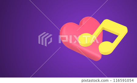 Love music note with heart shape romantic radio favorite sing song realistic 3d icon vector 116591054