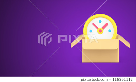 Express delivery shipment countdown time clock in open cardboard box courier service 3d icon vector 116591112