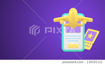 Airplane departure arrival pass tickets check in smartphone application realistic 3d icon vector Airplane departure arrival pass tickets check in smartphone application realistic 3d icon vector 116591122