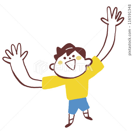 Boy spreading his arms wide towards the sky Stock illustration 116591348