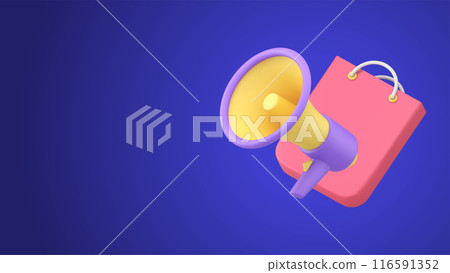 Shopping sale discount promo marketing announcement megaphone realistic 3d icon vector 116591352