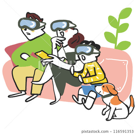 一家人戴著耳機享受虛擬實境 庫存插畫素材 116591353