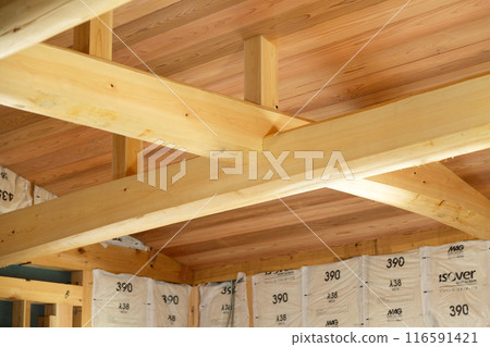 Interior framework of a new house foundation construction site Interior framework of a new house foundation construction site 116591421