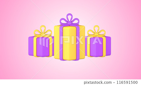 Bright festive package cardboard gift boxes different shapes for congratulations birthday 3d icon 116591500