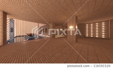 A corridor with delicately designed wooden lattices A corridor with delicately designed wooden lattices 116591520
