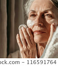 Beautiful gorgeous 50s mid aged mature woman looking at camera isolated on white. Mature old lady close up portrait. Healthy face skin care beauty, middle age skincare cosmetics, cosmetology concept 116591764