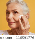 Beautiful gorgeous 50s mid aged mature woman looking at camera isolated on white. Mature old lady close up portrait. Healthy face skin care beauty, middle age skincare cosmetics, cosmetology concept 116591776