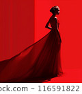 Woman in a red dress on a red background, monochrome. 116591822