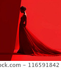 Woman in a red dress on a red background, monochrome. 116591842