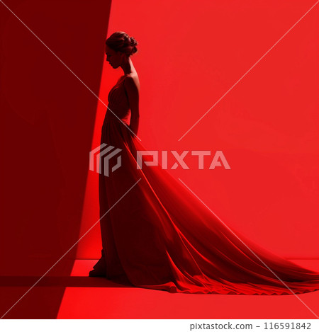 Woman in a red dress on a red background,... - Stock Illustration ...