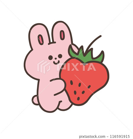 Illustration of a cute rabbit holding a strawberry 116591915