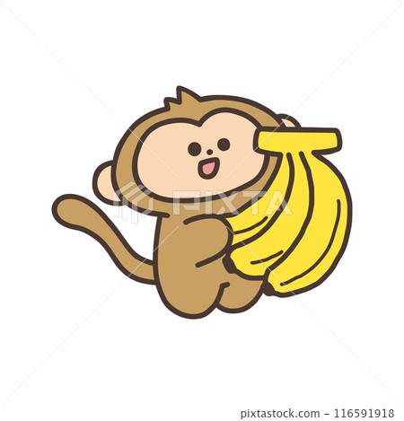一隻可愛的猴子拿著香蕉的插圖 一隻可愛的猴子拿著香蕉的插圖 116591918