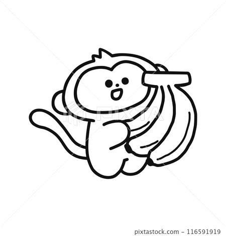 Illustration/Line drawing of a cute monkey holding a banana Illustration/Line drawing of a cute monkey holding a banana 116591919