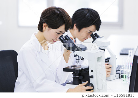 A researcher conducting an experiment in a laboratory 116591935
