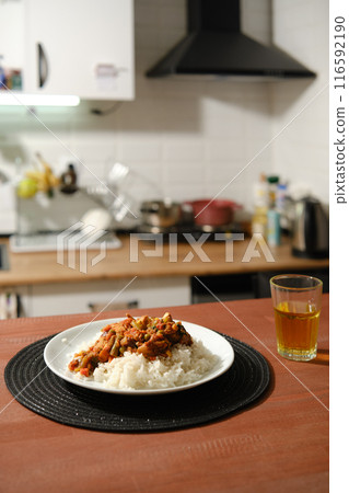 Homemade spicy chicken ragout with vegetables Homemade spicy chicken ragout with vegetables 116592190
