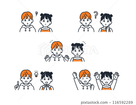 兒童臉部表情圖示插畫集素材 116592289