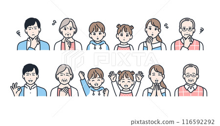 3 generation family facial expression icon illustration set material 116592292