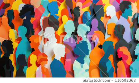 A colorful collage of paper cutouts of people. Paper people background A colorful collage of paper cutouts of people. Paper people background 116592368