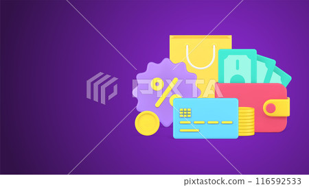 Seasonal sale, discount, black friday with paper shopping bag and percentage symbol 3d icon Seasonal sale, discount, black friday with paper shopping bag and percentage symbol 3d icon 116592533