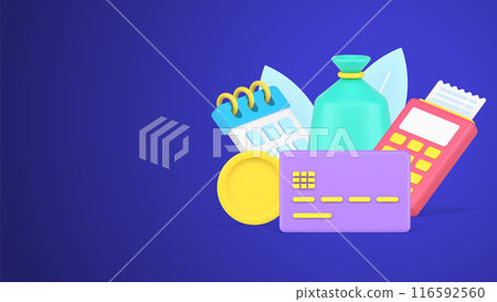 Regular monthly financial payment with sack of money golden coins and calendar reminder 3d icon Regular monthly financial payment with sack of money golden coins and calendar reminder 3d icon 116592560