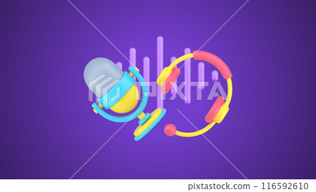 Radio leading, hosting podcast, online live streaming musical media interview 3d icon isometric 116592610