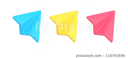 Set glossy raising paper plane symbol message sending or origami airplane 3d isometric vector Set glossy raising paper plane symbol message sending or origami airplane 3d isometric vector 116592696