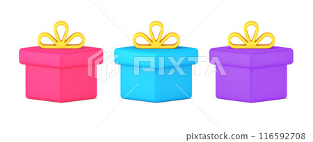 Collection simple multicolored paper containers wrapped cardboard holiday present storage 3d icon 116592708