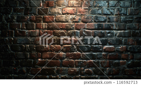 Black old brick wall texture. Dark background for design with moody lighting 116592713
