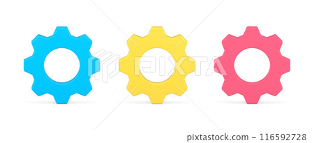 Collection bright metal gear rotation mechanism with teeth machinery industrial wheel front view 116592728