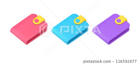 Multicolored isometric stylish wallet collection for money cash coins storage and carrying 3d icon 116592877