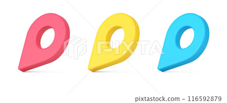 Collection multicolored isometric map pins GPS location control symbol decorative template 3d icon 116592879