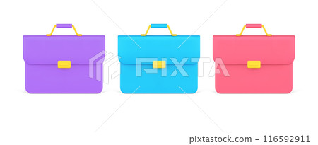 Set bright business school briefcase for documents storage and carrying decorative design 3d icon 116592911