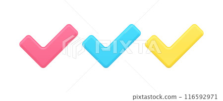 Collection yellow, blue and red decorative checkmarks template 3d icon vector illustration Collection yellow, blue and red decorative checkmarks template 3d icon vector illustration 116592971