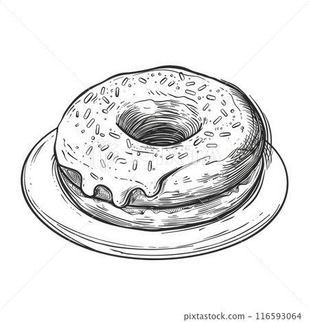 Doodle doughnut. Outline hand drawn illustration for coffee and bakery for cafe menu 116593064