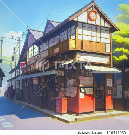 昭和風格街景復古街景形像日式動漫風格鄉村當地商店購物街AI生成 116593083
