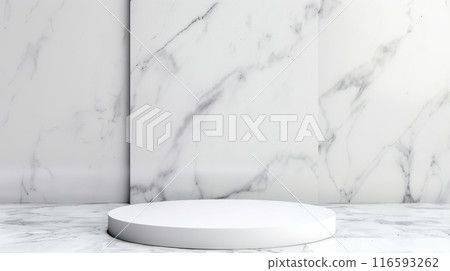 Empty marble podium for product display on gray background. top view 116593262