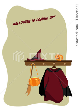 Illustration of a Halloween witch costume hanging on a hanger 3 vertical Illustration of a Halloween witch costume hanging on a hanger 3 vertical 116593562
