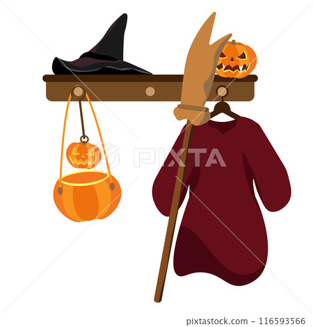 Illustration of a Halloween witch costume hanging on a hanger 4 Illustration of a Halloween witch costume hanging on a hanger 4 116593566