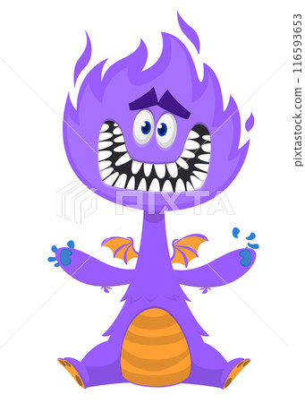 Cartoon happy monster with funny face expression sitting. Vector illustration Cartoon happy monster with funny face expression sitting. Vector illustration 116593653