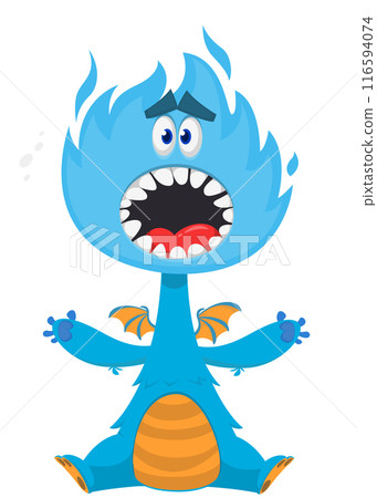 Cartoon happy monster with funny face expression sitting. Vector illustration Cartoon happy monster with funny face expression sitting. Vector illustration 116594074