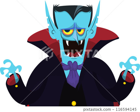 Cute cartoon vampire smiling. Vector illustration isolated. Halloween design Cute cartoon vampire smiling. Vector illustration isolated. Halloween design 116594145