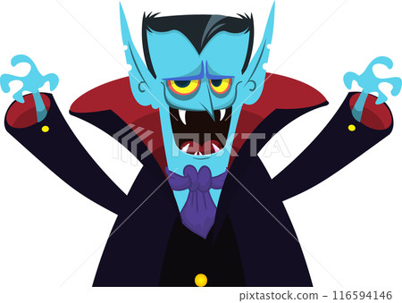 Cute cartoon vampire smiling. Vector illustration isolated. Halloween design Cute cartoon vampire smiling. Vector illustration isolated. Halloween design 116594146