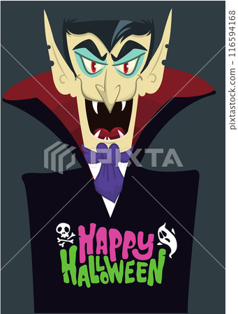 Funny cartoon vampire character design with big open mouth, tongue, fangs. Halloween illustration of count dracula vector isolated Funny cartoon vampire character design with big open mouth, tongue, fangs. Halloween illustration of count dracula vector isolated 116594168