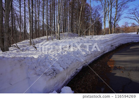 Snow-removed roads on Mt. Gassan in winter 116594269