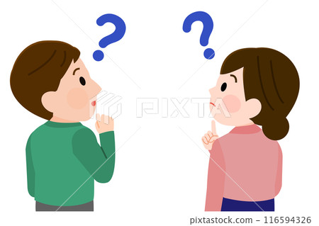 Illustration of a man and woman with doubts 116594326