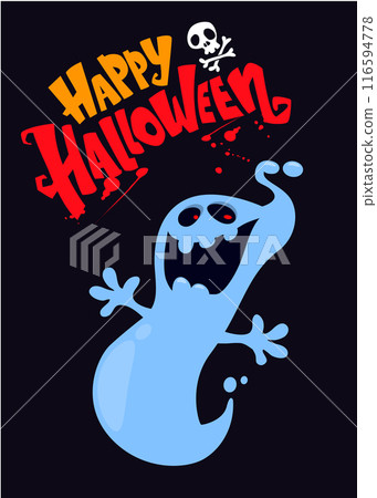 Funny cartoon ghost character design. Halloween illustration or party invitation Funny cartoon ghost character design. Halloween illustration or party invitation 116594778